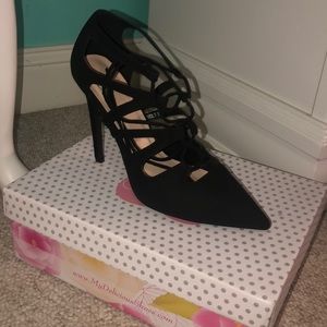 Charlotte Russe Pointed Toe Black Lace Up Heels